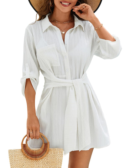 Blooming Jelly Womens Swimsuit Coverup Bikini Bathing Suit Cover Up Tie Side Beach Dress Shirt