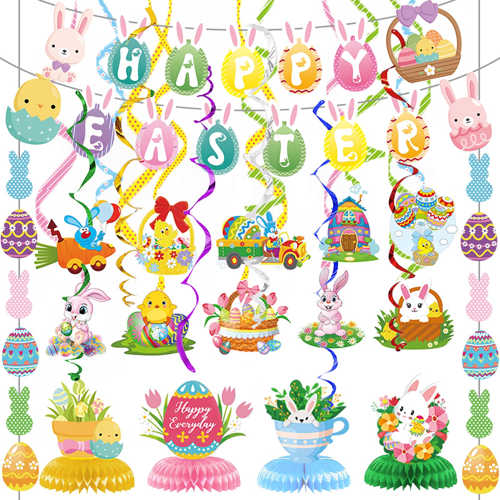 Halloween Decorations Indoor Party Decor, HAPPY HALLOWEEN Accessories with TRICK OR TREAT Banner, 3 PCS Large Garland Bat Ghost Pumpkin, Hanging Party Supplies Backdrop for Home Office Classroom