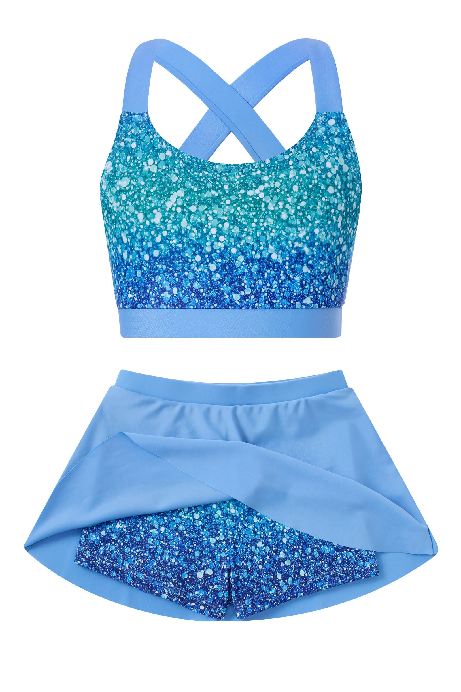 Cutemile Little Girls Two Piece Tankini Swimsuit Summer Boyshort Bathing Suit Beach Rash Guard Swimwear 6-13 Years
