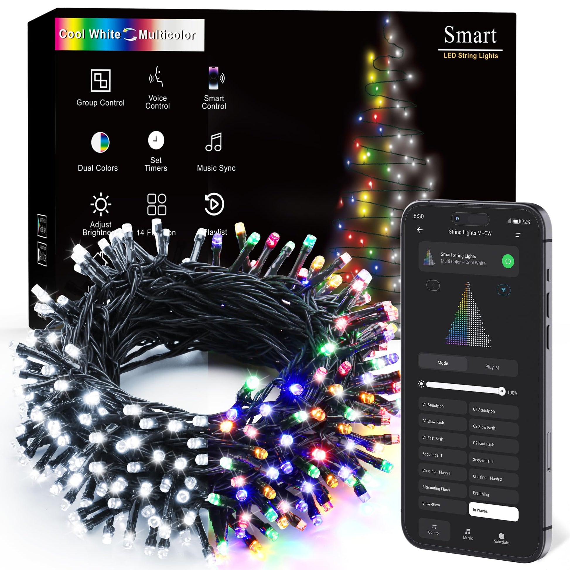 Brizled Christmas Lights, 344.16ft 1000 LED Color Changing Christmas String Lights with Remote, 11 Modes Xmas Tree Light Warm White & Multicolor Xmas Light Green Wire for Home Wedding Party