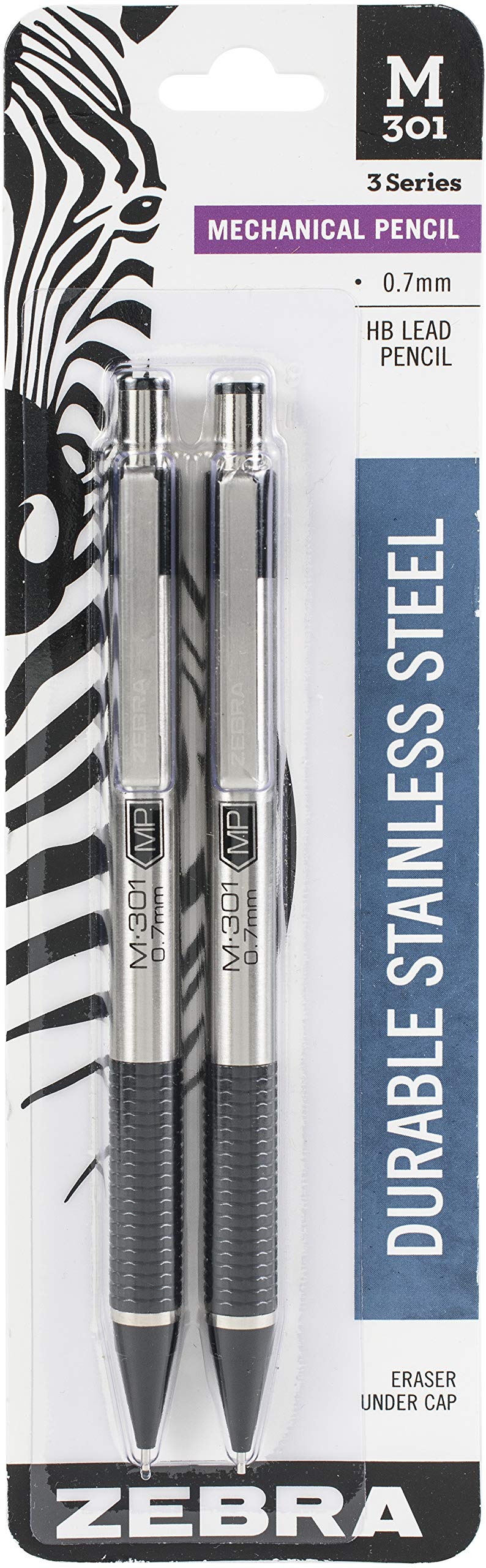 Zebra Pen M-301 Mechanical Pencil, Stainless Steel Barrel, Medium Point, 0.7mm, Black Grip (Pack of 1,12 Count Total)