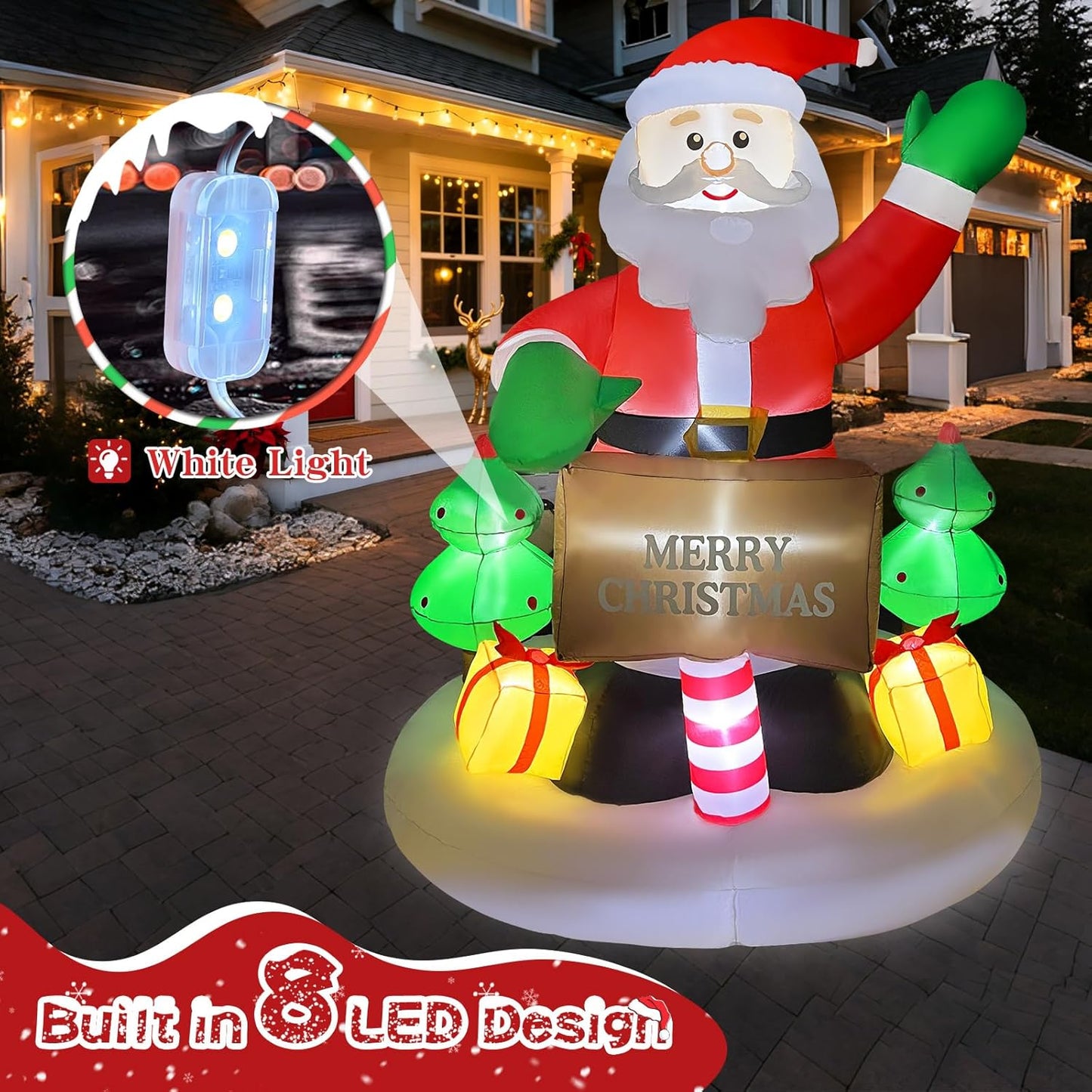 2025 Christmas Inflatable Santa 6FT Holding Sign Santa Claus Christmas Inflatables Outdoor Decorations Xmas Santa Blow Up Yard Decor with 8 Built-in LEDs for Holiday Party Yard Garden Lawn Decor