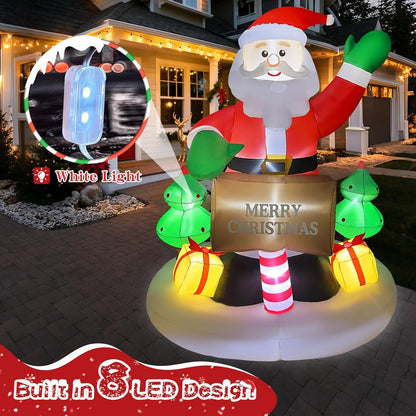 2025 Christmas Inflatable Santa 6FT Holding Sign Santa Claus Christmas Inflatables Outdoor Decorations Xmas Santa Blow Up Yard Decor with 8 Built-in LEDs for Holiday Party Yard Garden Lawn Decor
