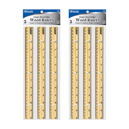 BAZIC Wooden Ruler 12" (30cm), Singel Metal Edge, Inches Centimeter Metric Measuring Drafting Rulers, for Students School Supplies (3/Pack), 1-Pack
