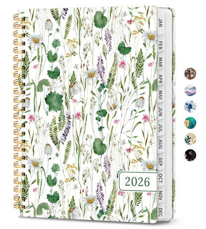 Hardcover 2026 Planner, Weekly and Monthly Calendar, Jan - Dec 2026 Planner Book with Tabs for Women, Inner Pocket, Spiral Bound, Perfect for Office/Home/School Supplies, Petals, A5, 6.3" x 8.5"