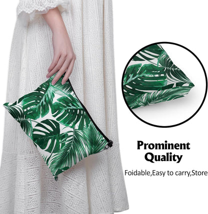 Cafl Hawaiian Palm Leaf Makeup Bag Tropical Palm Trees Cosmetic Bag Zipper Pouch Large Toiltry Bag Travel Linen Make Up Organizer Purse for Women 10×8Inch