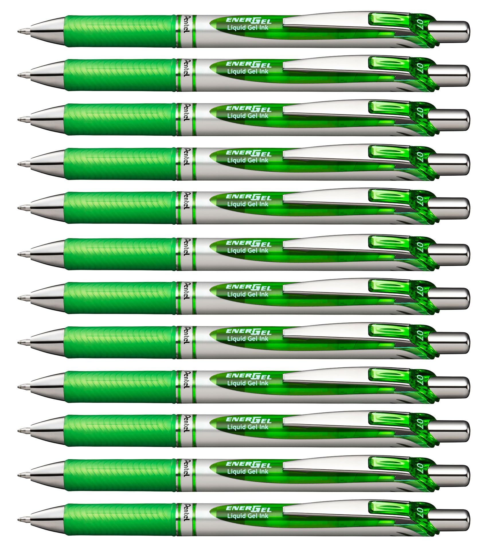 Pentel EnerGel Retractable Liquid Gel Pens, Medium Point, 0.7 mm, Silver Barrel, 12 Black Ink pens, the Ultimate writing pens, the Best Writing Pens for office, school and journaling, Pack of 12