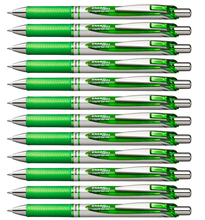 Pentel EnerGel Retractable Liquid Gel Pens, Medium Point, 0.7 mm, Silver Barrel, 12 Black Ink pens, the Ultimate writing pens, the Best Writing Pens for office, school and journaling, Pack of 12