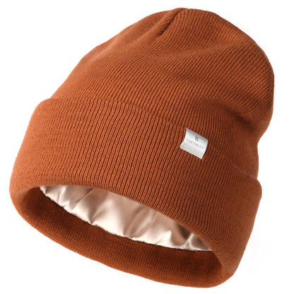 YANIBEST Womens Satin Lined Knit Beanie Hat Acrylic Winter Hats for Women Men Silk Lining Soft Slouchy Warm Cuffed Beanie Hat