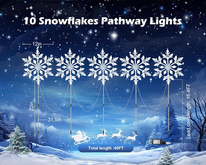 Brightown Snowflake Lights Outdoor, 10 Large Snowflake Christmas Pathway Lights, Christmas Decorations Outside Yard Sidewalk Walkway Driveway Marker Stake, White