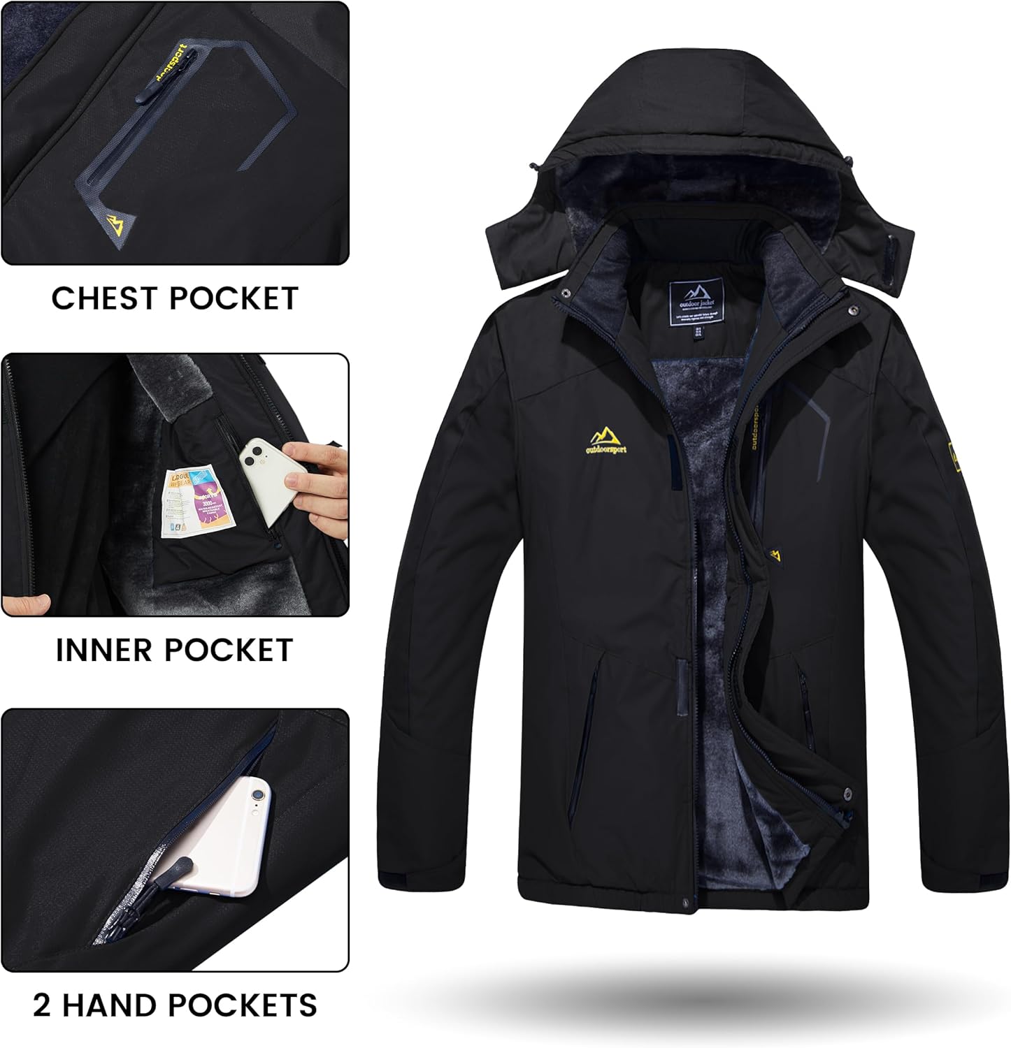 TACVASEN Men's Winter Skiing Jackets Water Resistant Fleece Coats Insulated Thermal Snowboard Jacket Parka Raincoat with Hood