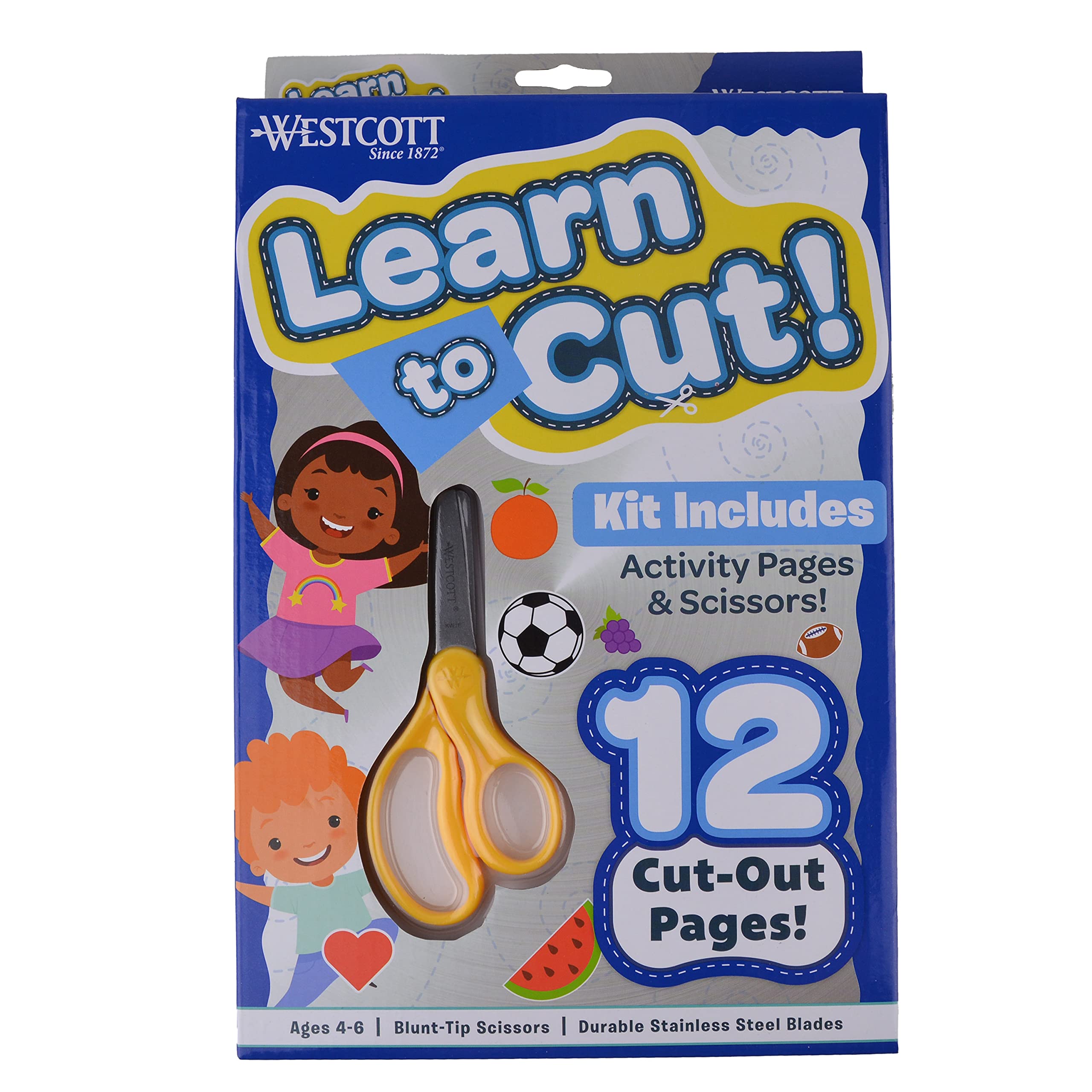 Westcott 5" Hard Handle Kids Scissors, Blunt, Assorted Colors, 2-Pack