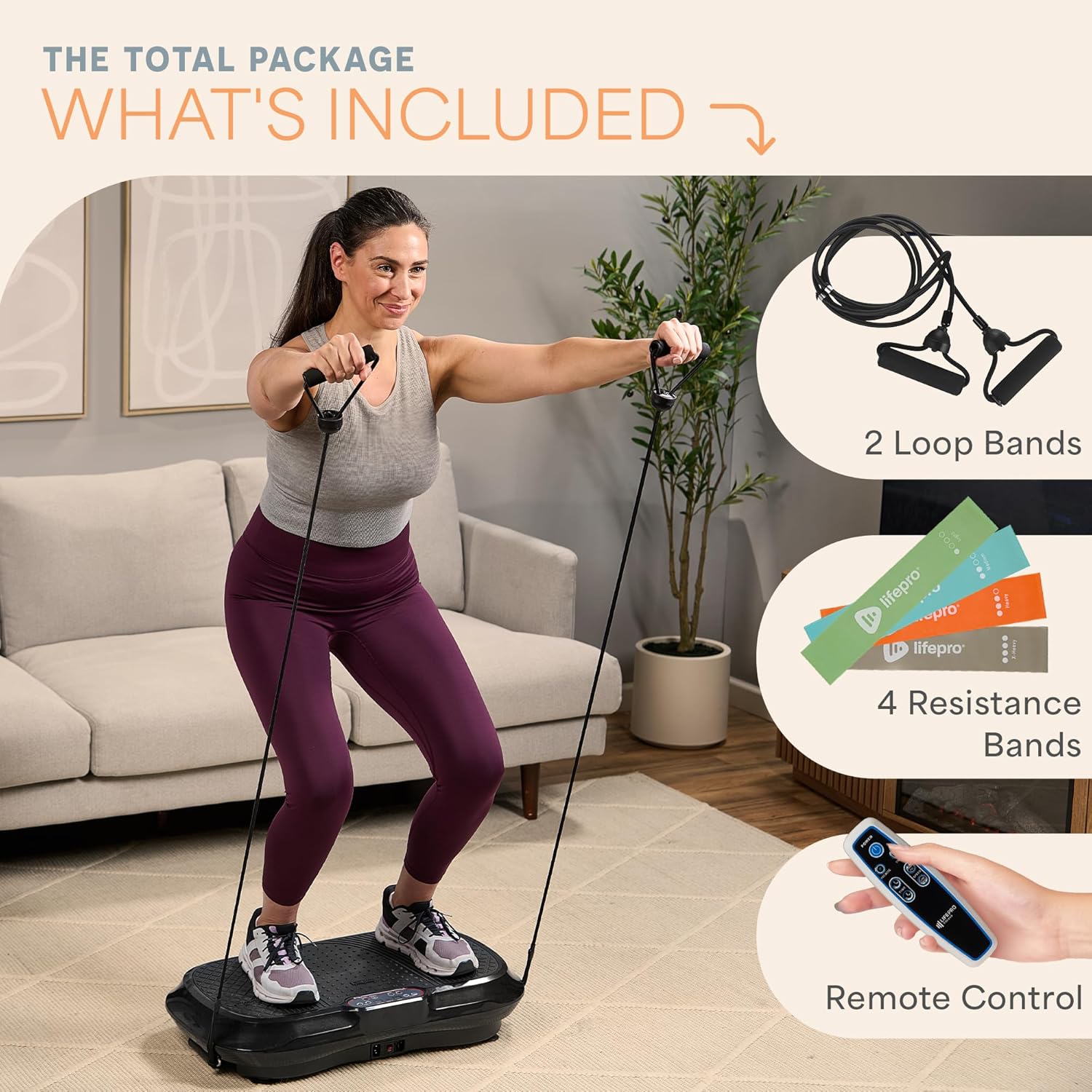 Lifepro Waver Vibration Plate Exercise Machine – High-Intensity Vibration for Muscle Activation, Full-Body Workout Vibrating Platform with Loop Bands, Fitness Equipment for Strength Toning & Fat Loss