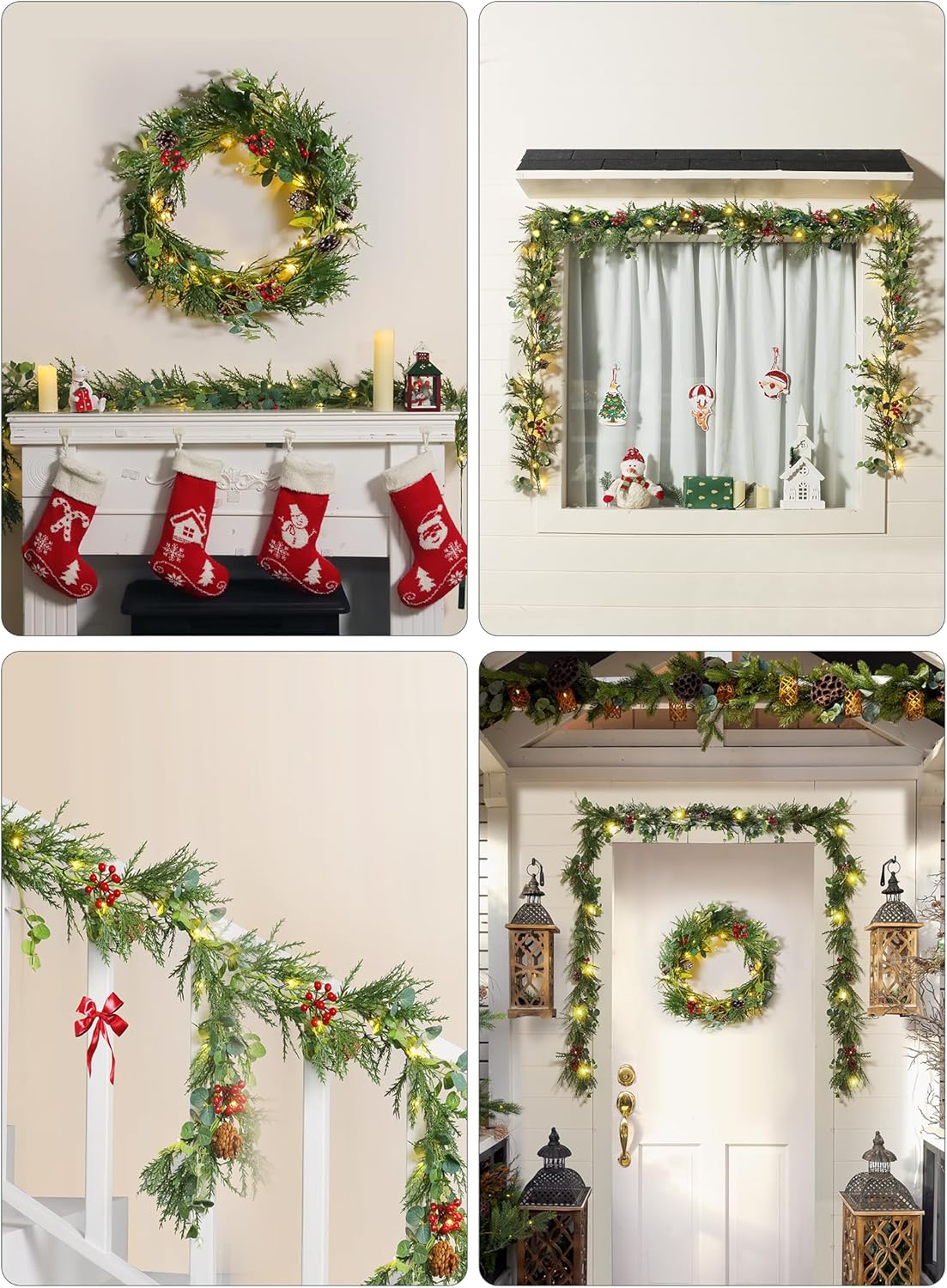 Brightown Pre-lit Christmas Garland with Lights, 6 Feet 20 LED Battery Operated Christmas Lights with Pine Cones, Berry, Eucalyptus Leaves, Indoor Christmas Decorations for Stairs, Fireplace, Door