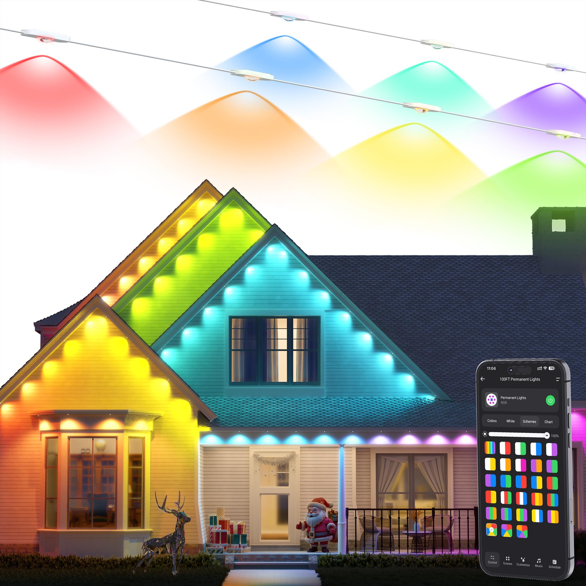 Brizled Essential Permanent Outdoor Lights, 100ft 60 LED RGB Smart Christmas Lights Work with Alexa & Google Home, APP Control Permanent Eave Light IP67 Waterproof Smart House Light for Xmas Halloween