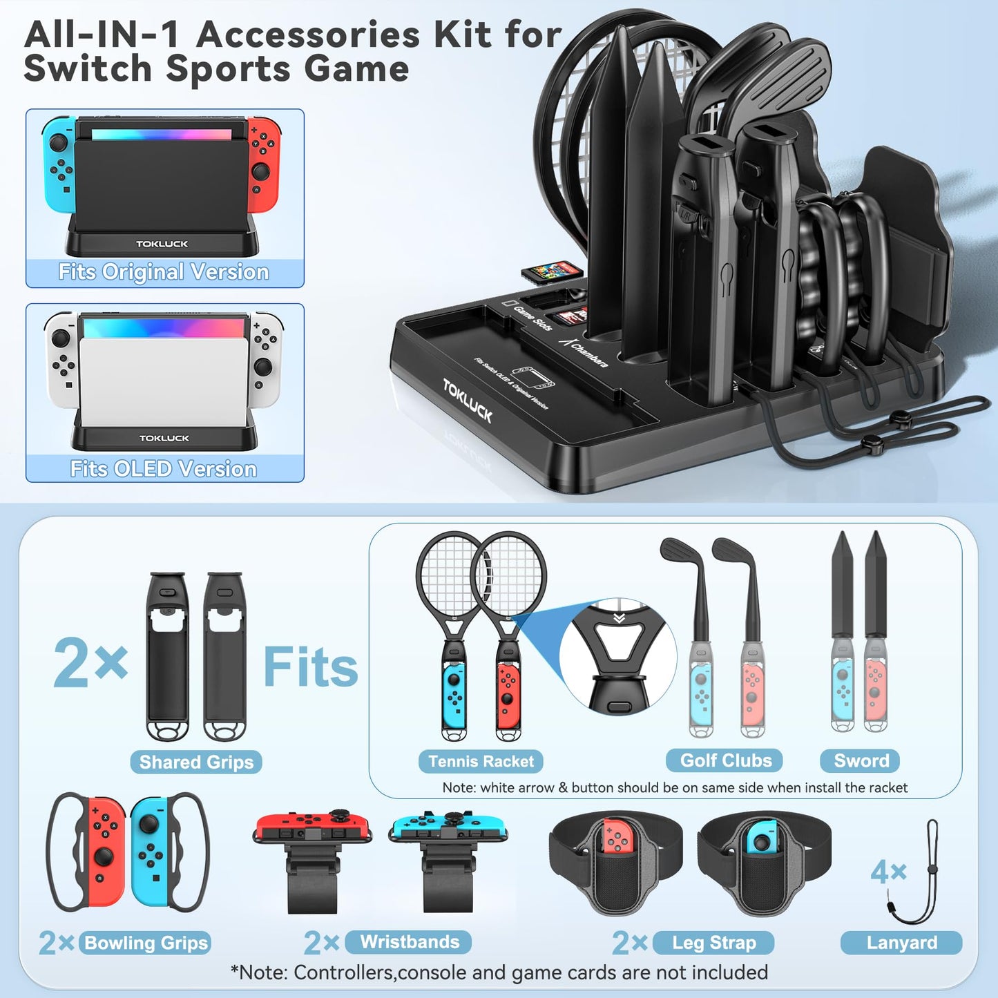 Switch Sports Accessories Kit with Storage Station - Compatible with Switch/OLED & Joy-con, Ideal for Family Sports Party Game Storage and Organization Wii U PS3 Interactive Gaming Figures