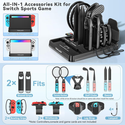 Switch Sports Accessories Kit with Storage Station - Compatible with Switch/OLED & Joy-con, Ideal for Family Sports Party Game Storage and Organization Wii U PS3 Interactive Gaming Figures