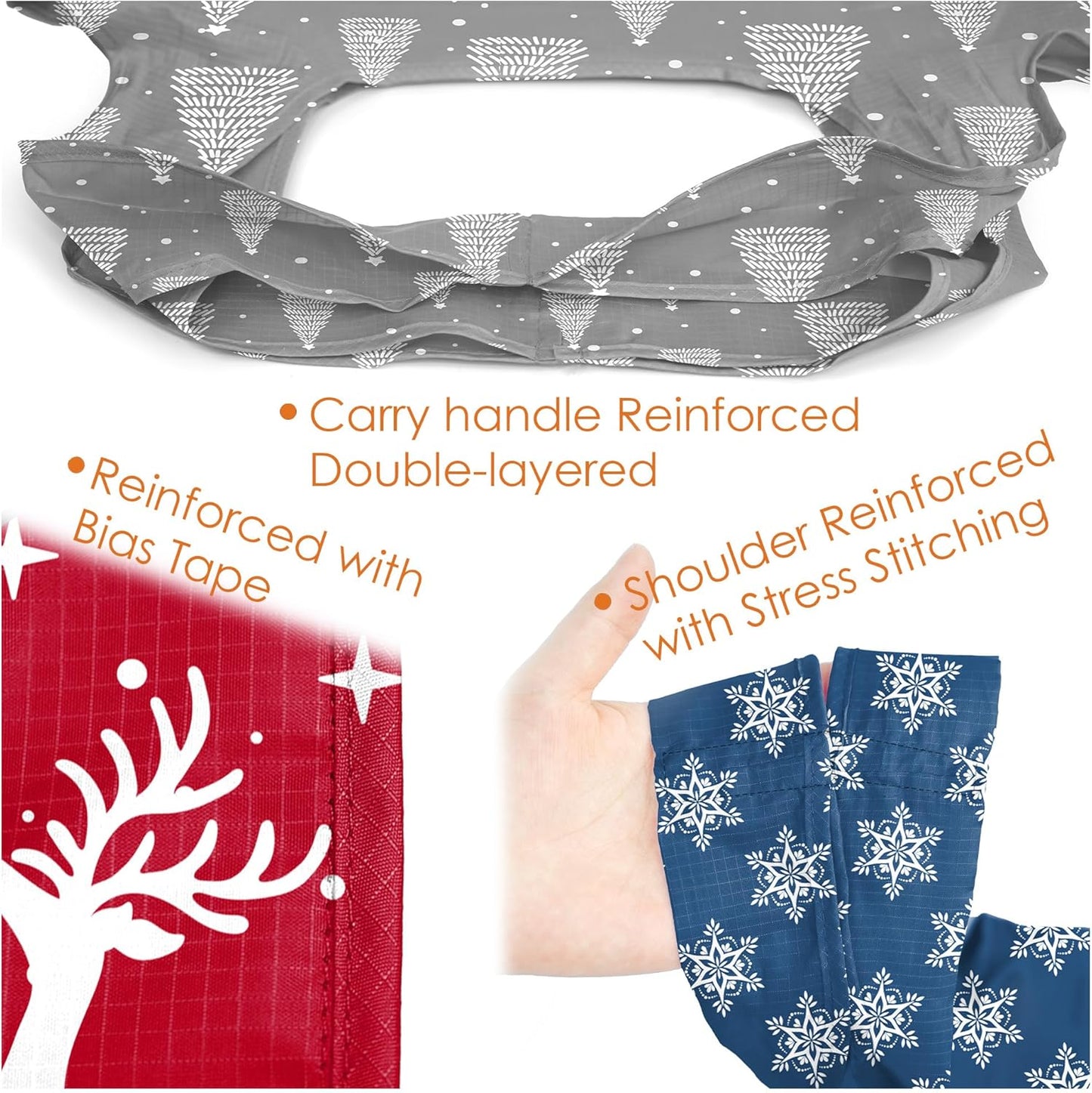 BeeGreen Christmas Reusable Gift Bags,6 Pack Large Holiday Tote Foldable Cloth Bag for Women, Cute Grocery Storage for Xmas Gifts Market Shopping, Washable Collapsible Reusable Bags with Handles​