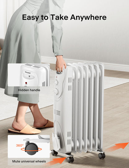 Pelonis Oil Filled Radiator Heater for Large Space, 2025 Upgraded, Space Heaters with 1500W Quiet Warmth Radiant Heater, 3 Heating Modes, Overheat & Tip-Over Protection, Adjustable Thermostat, Black