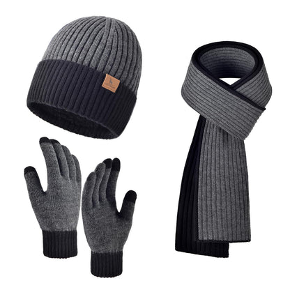 Men Women Winter Beanie Hats Scarf with Touchscreen Gloves Warm Knit Themal Gloves Long Scarf Set with Fleece Lined