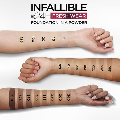 L'Oreal Paris Makeup Infallible Fresh Wear Foundation in a Powder, Up to 24H Wear, Waterproof, Ivory Buff, 0.31 oz.