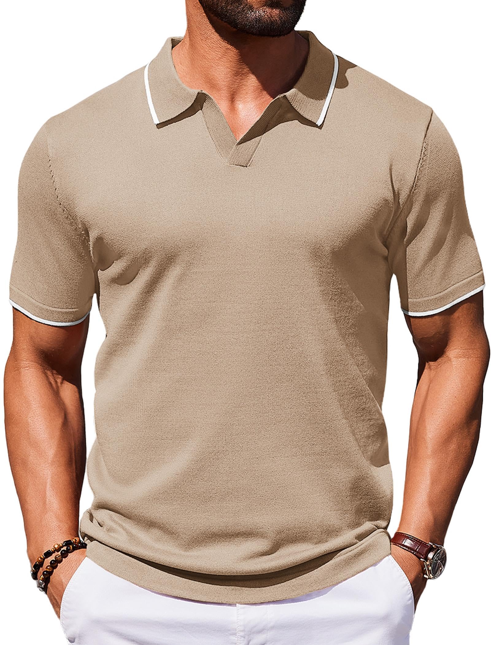 COOFANDY Mens Polo Shirts Short Sleeve Casual Knit Polo Shirt Vintage Golf T Shirts Old Money Tops