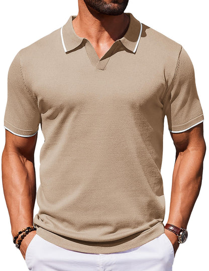 COOFANDY Mens Polo Shirts Short Sleeve Casual Knit Polo Shirt Vintage Golf T Shirts Old Money Tops