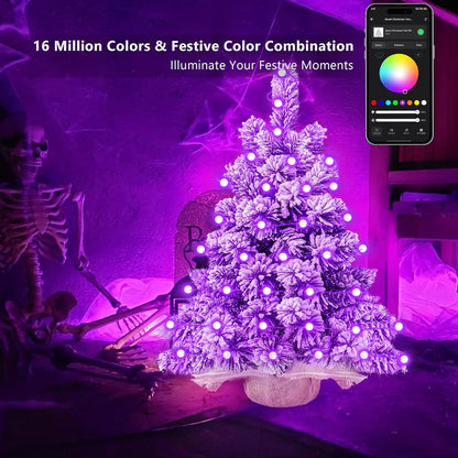 Brizled Snow Flocked Smart Christmas Tree, 2ft Mini Christmas Tree with 100 LED RGB Light, App/Voice Control 159+ Scenes Tabletop Xmas Tree USB C Music Small Tree Work with PD Power for Fireplace Desk