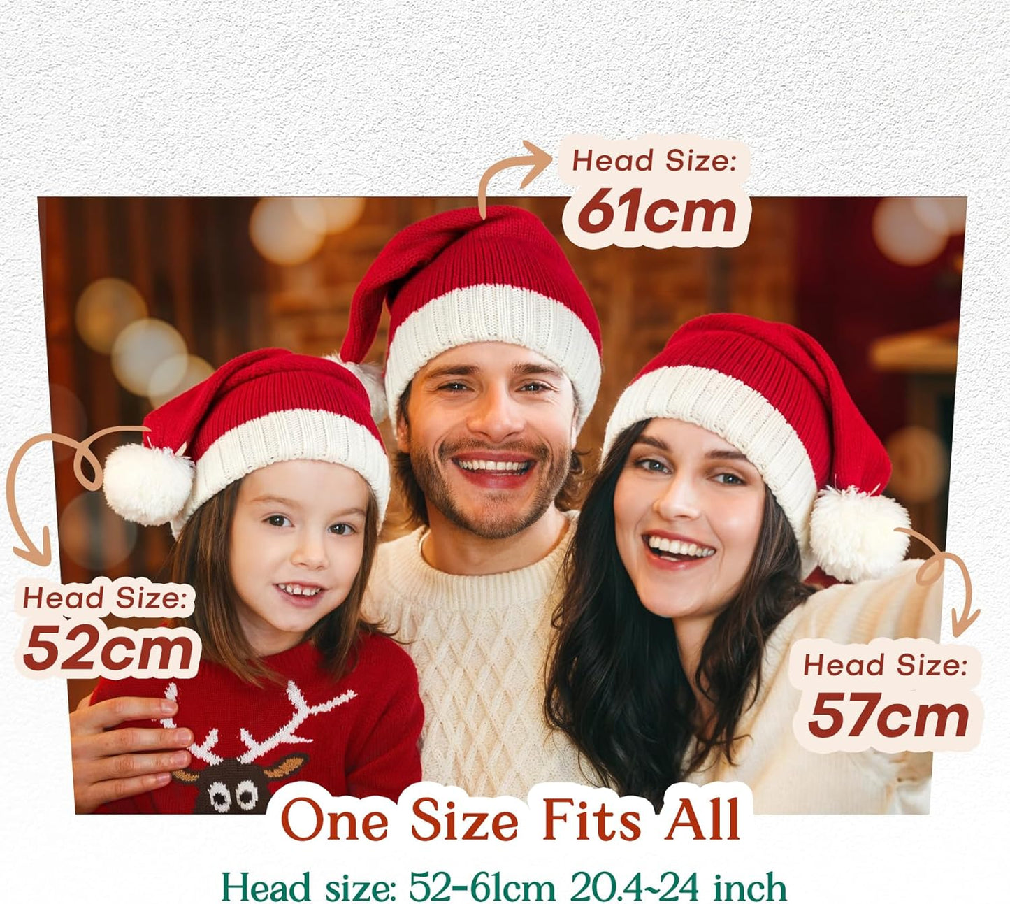 Santa Hat Christmas Hat Xmas Adult Women Men Washable Fade-restant Knitted Soft Warm Long