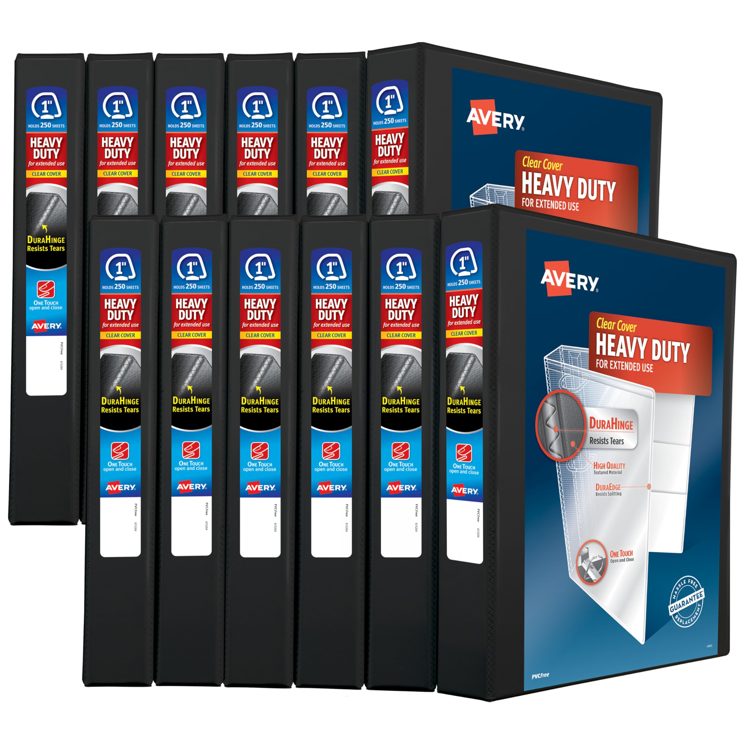 Avery Heavy-Duty View 3 Ring Binder, 1" One Touch Slant Rings, Holds 8.5" x 11" Paper, 1 Black Binder (05300)