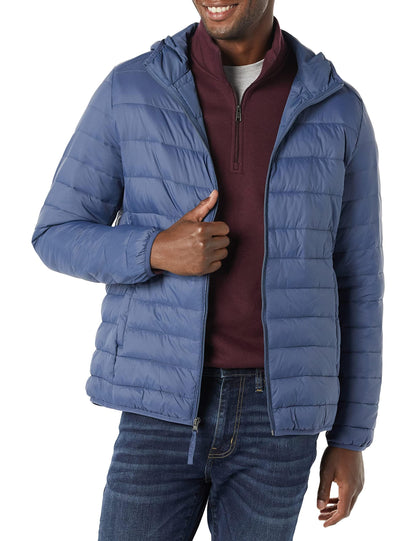 Amazon Essentials Men's Lightweight Water-Resistant Packable Hooded Puffer Jacket