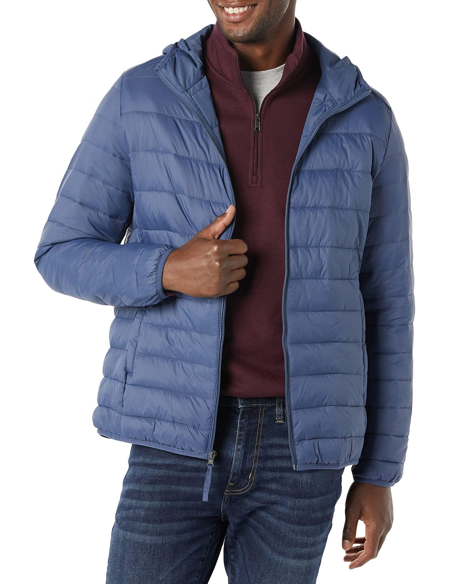 Amazon Essentials Men's Lightweight Water-Resistant Packable Hooded Puffer Jacket