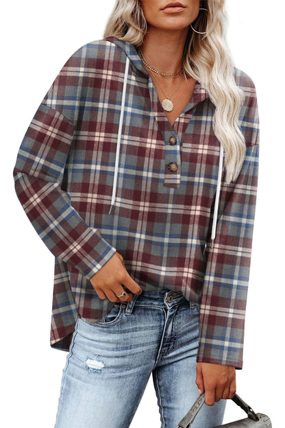 RUMIA Womens Tops V Neck Button Sweatshirt for Women Pullover Long SLeeve Shirts Fall Outfits 2025 Loose Fit S-3XL