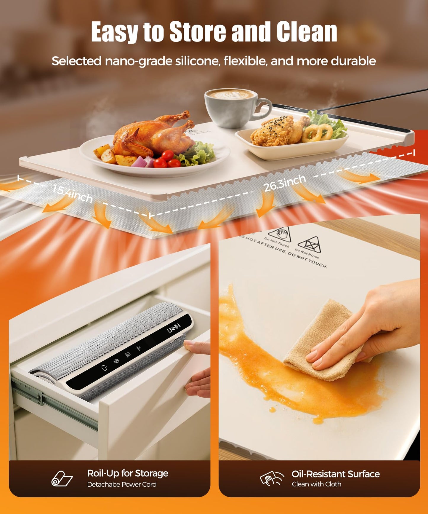 Food Warming Mat with Heat-Resistant Pad, 26X15 Inch, 6 Temperature & 6 Timer Settings, Child Lock Safety,Food Warmer Chafing Dishes for Buffet,Gatherings,Parties,Everyday Use