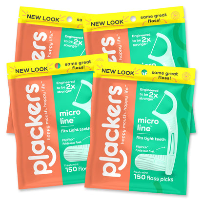 Plackers Micro Line Dental Floss Picks, Fold-Out FlipPick, Tuffloss, Easy Storage with Sure-Zip Seal, Fresh Mint Flavor, 300 Count