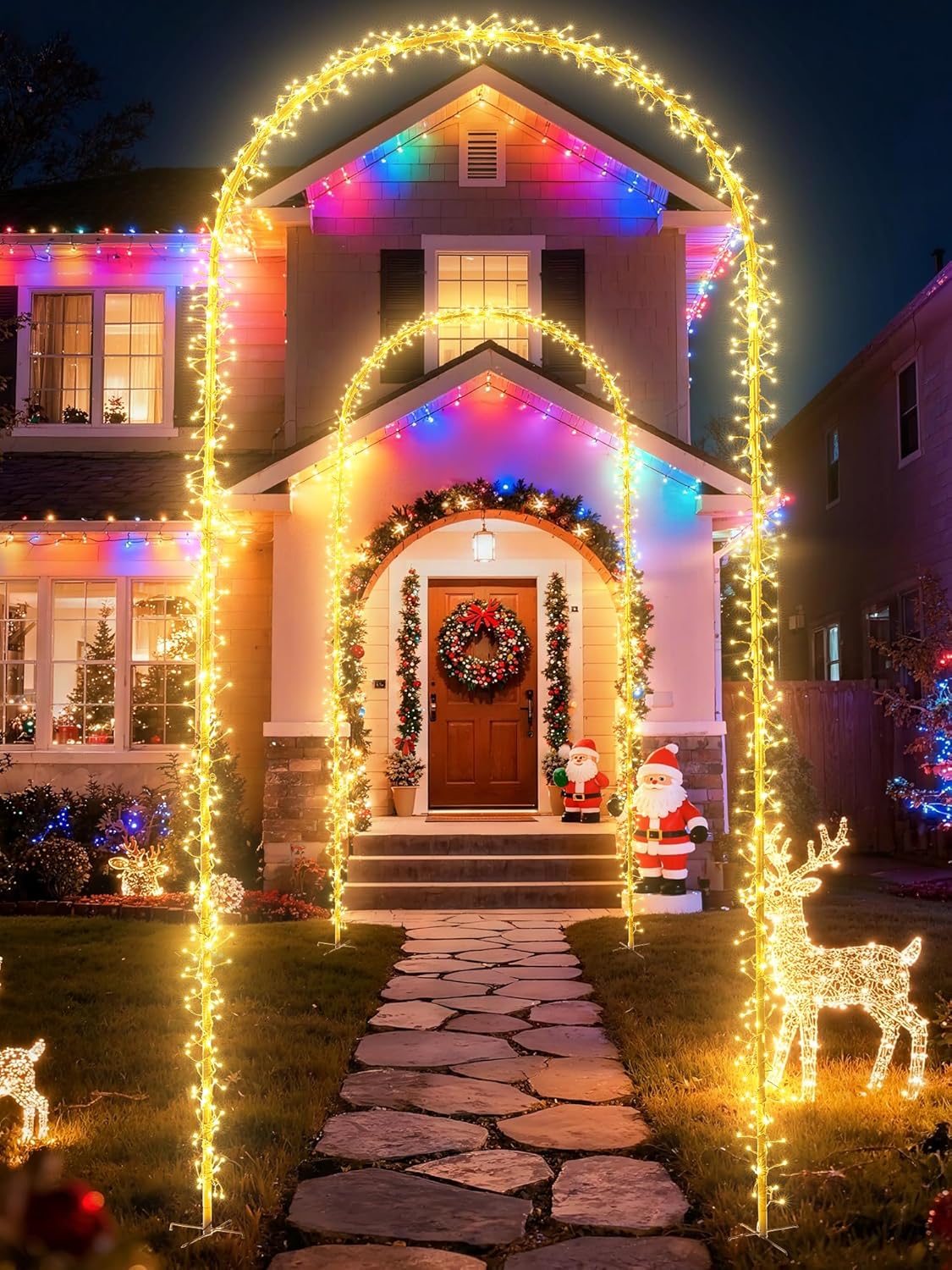 Flacchi Christmas Decoration Outdoor Arch Lights - 7.5FT 360LED Waterproof String Lights with Timer, 8 Modes for Holiday Party,Wedding, Garden, Patio (Warm White)