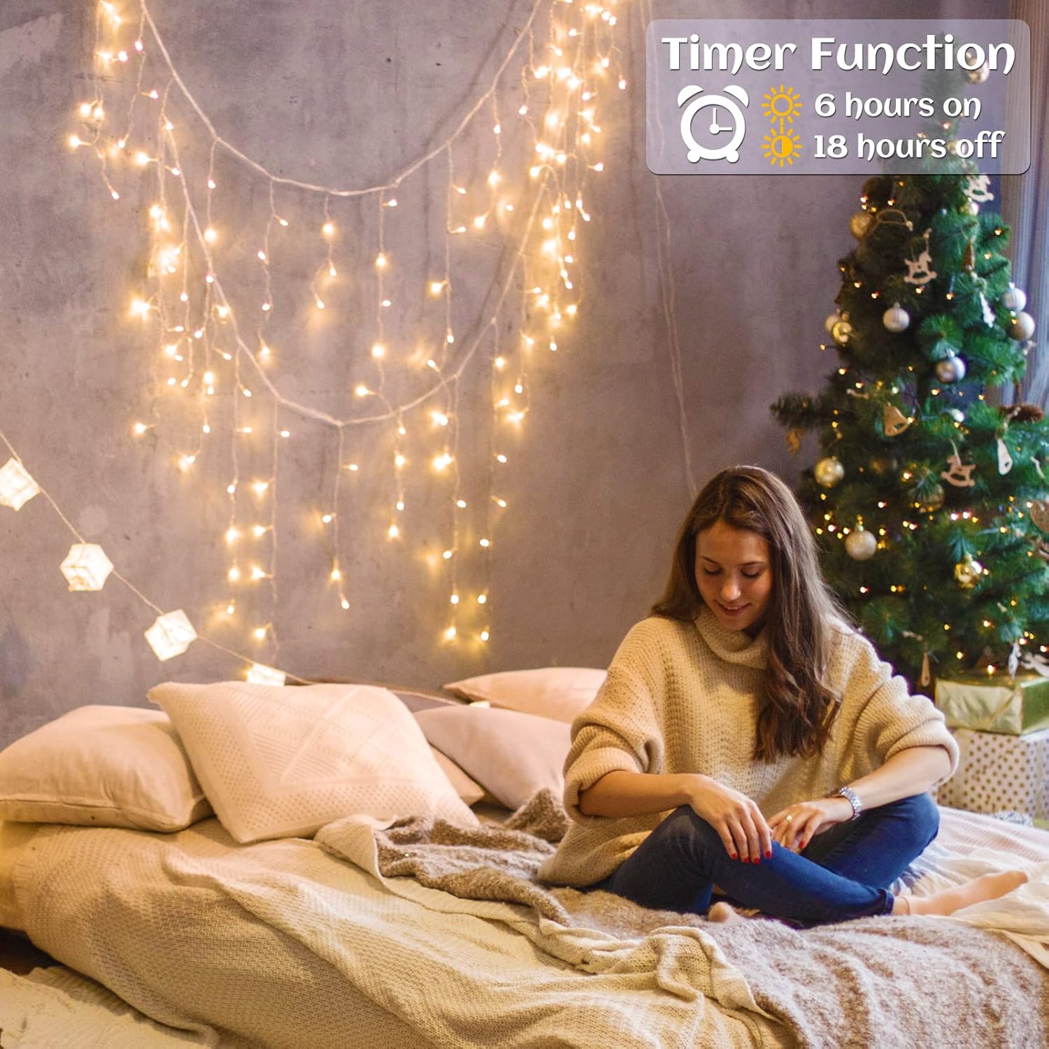 66ft Icicle Lights for Outside - 640 LED Christmas Lights Outdoor with 120 Drops 8 Modes, Plug in Twinkle Light Outside for Holiday Wedding Party Tree Room Indoor Thanksgiving Decoration, Warm White