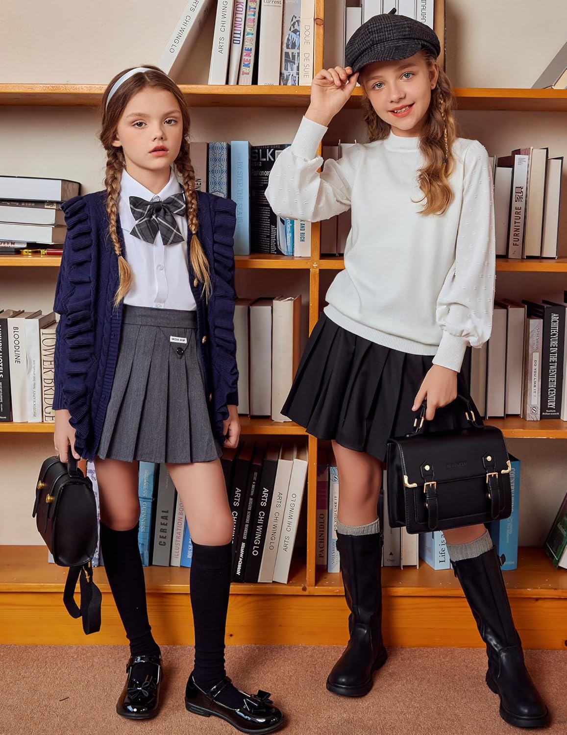 Arshiner Girls Cardigan Sweaters Ruffle School Uniform Sweater V Neck Button Front Outerwear 4-13 Years