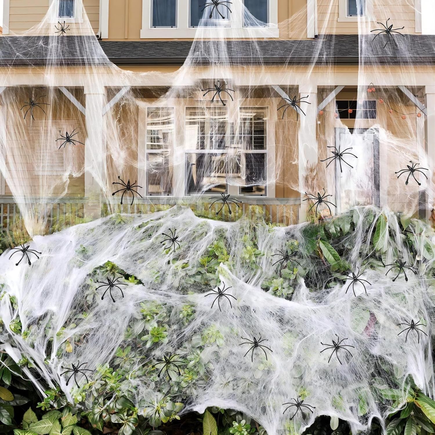 200 sqft Halloween Spider Webs Decorations with 10 Extra Fake Spiders, Super Stretchy Cobwebs for Halloween Decor Indoor and Outdoor