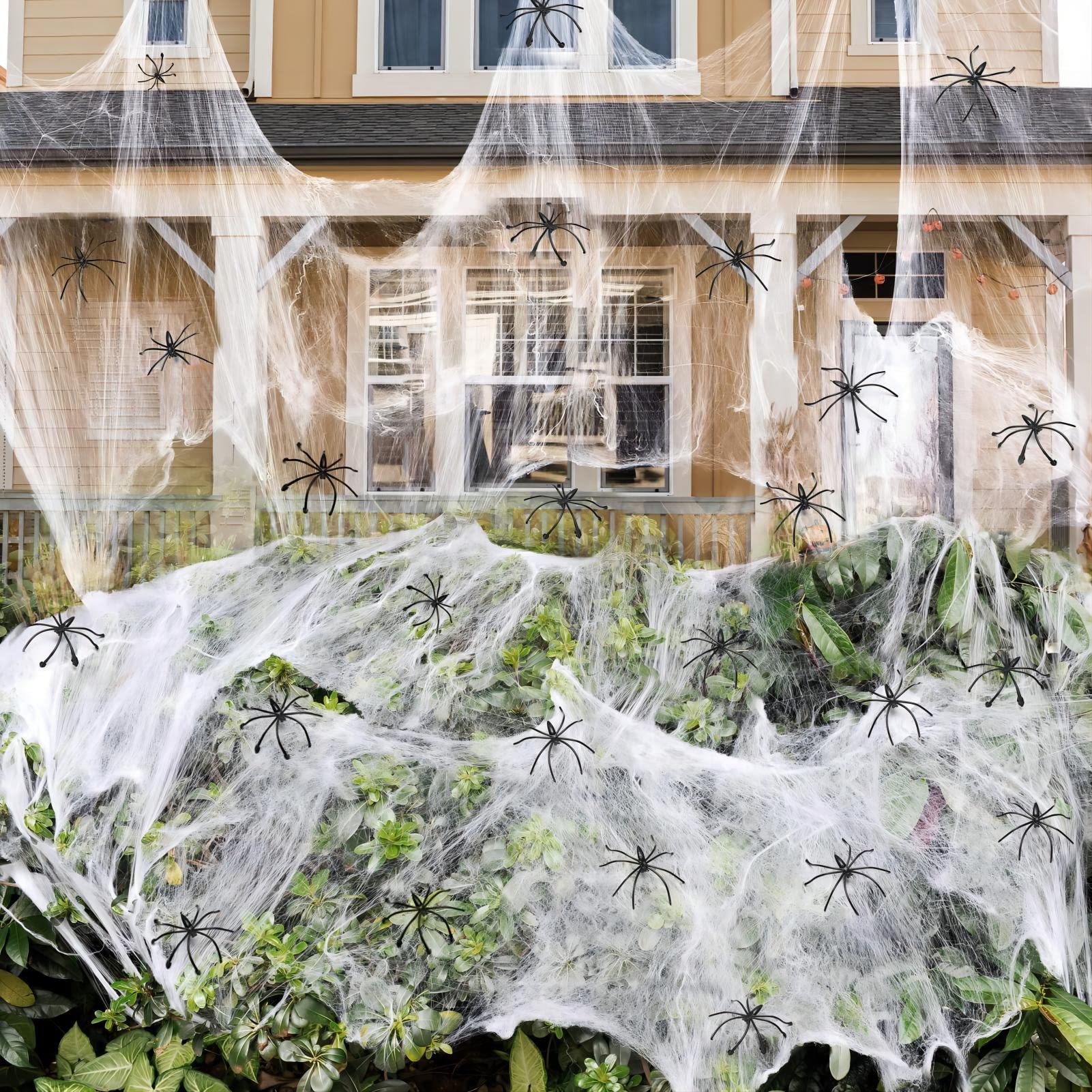200 sqft Halloween Spider Webs Decorations with 10 Extra Fake Spiders, Super Stretchy Cobwebs for Halloween Decor Indoor and Outdoor