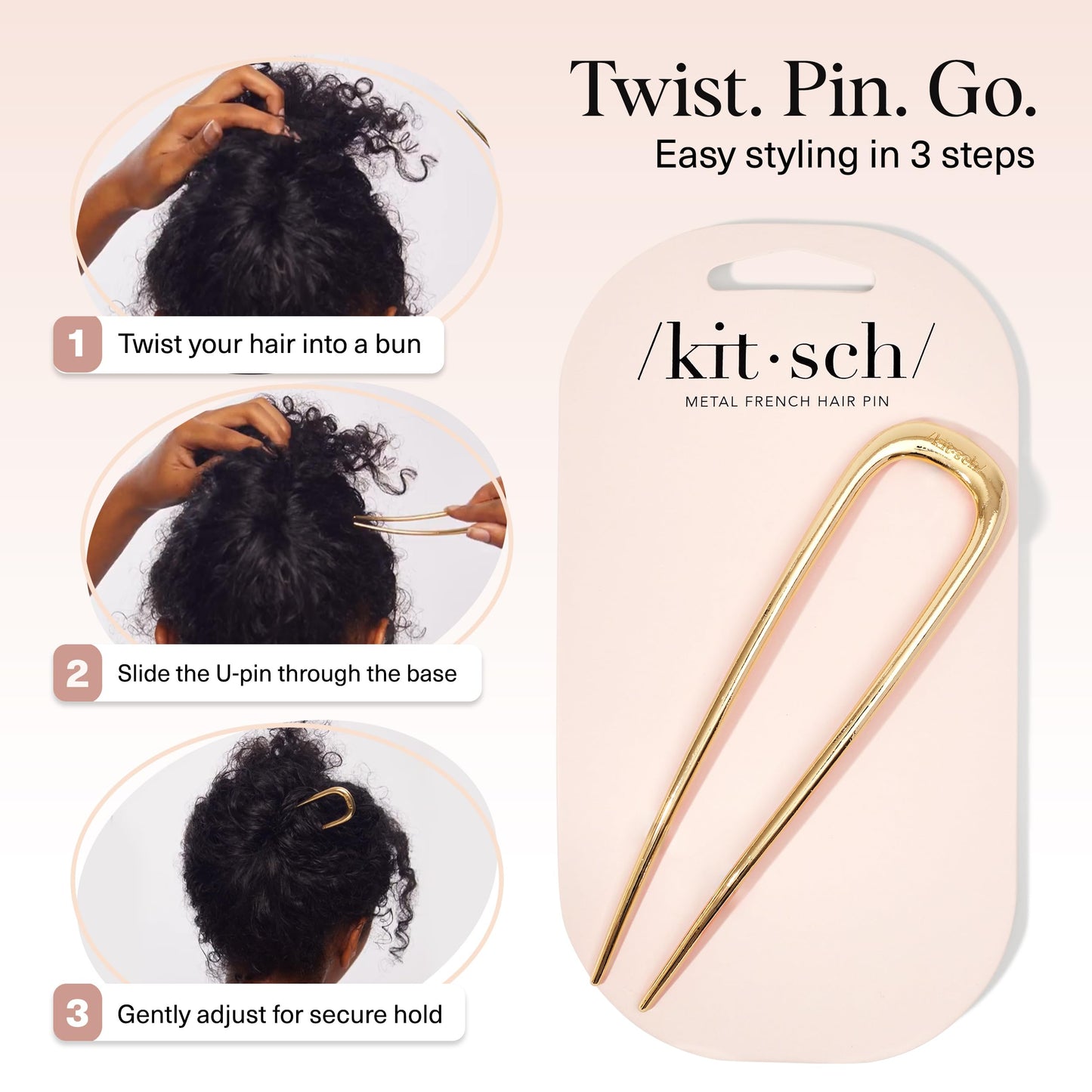 Kitsch Metal French Hair Pin for Women - Elegant Hair Accessories, Ideal for Buns & French Twist, Designed for a Secure, Comfortable Fit | Ideal Gifts for Women - Hematite