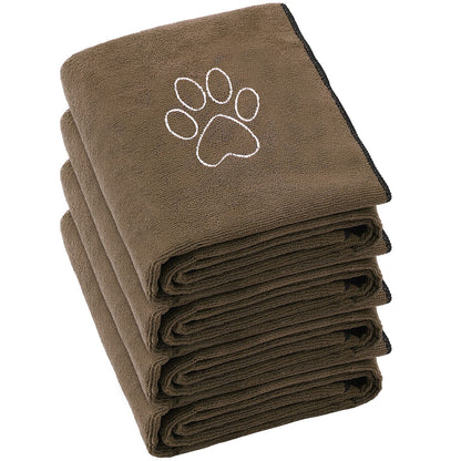 Chumia 4 Pack Dog Towels for Drying Large Microfiber Grooming Tools Absorbent Soft Bath Supplies with Embroidered Paw for Small Medium Pet Products(16 x 32 Inch,Blue)