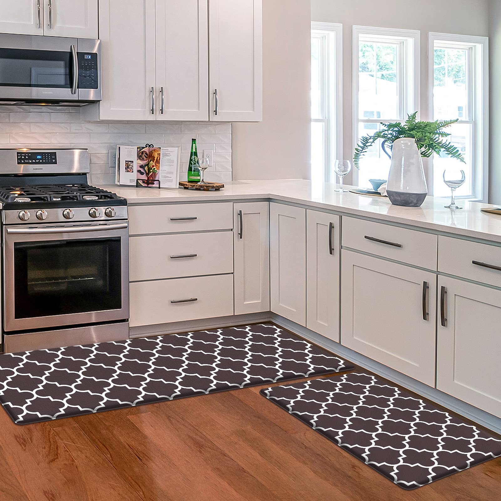 KMAT Kitchen Mat [2 PCS] Cushioned Anti-Fatigue Kitchen Rug, Waterproof Non-Slip Kitchen Mats and Rugs Heavy Duty PVC Ergonomic Comfort Foam Rug for Kitchen, Floor Home, Office, Sink, Laundry,Grey
