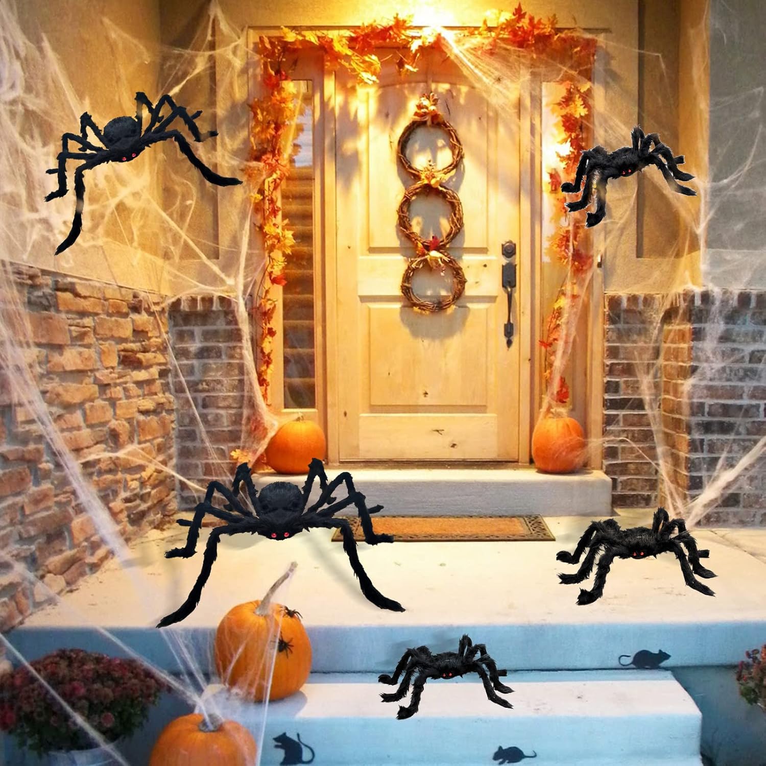 5 Pcs Halloween Spiders Decorations, Realistic Spiders Halloween Decor Indoor Outdoor