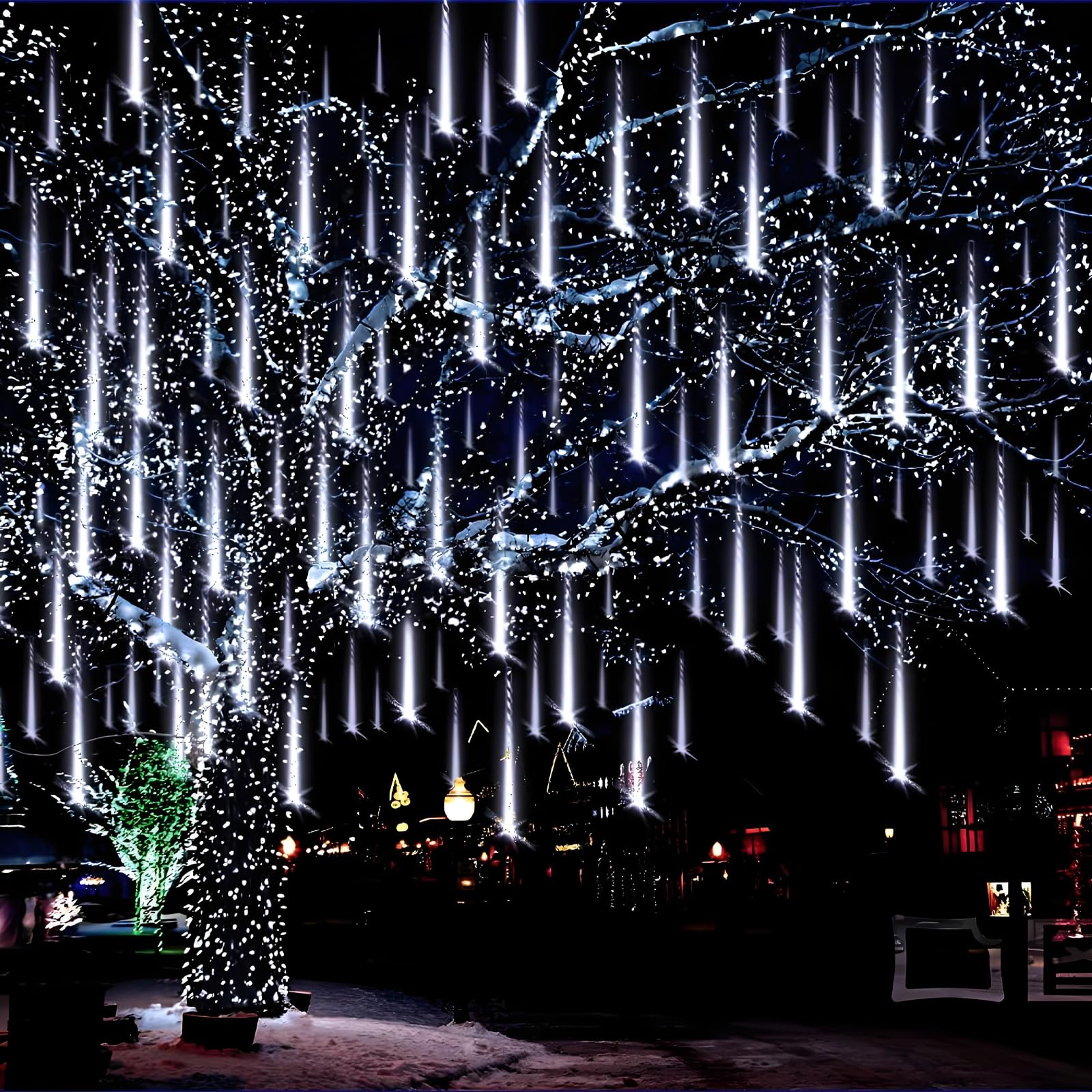 Aukora Christmas Lights Outdoor, 24 Tubes 576 LEDs Meteor Shower Light, Icicle Snow Falling Rain Lights for Xmas Tree Christmas Decorations Wedding Party Holiday Garden Decor, UL Plug (Multicolor)
