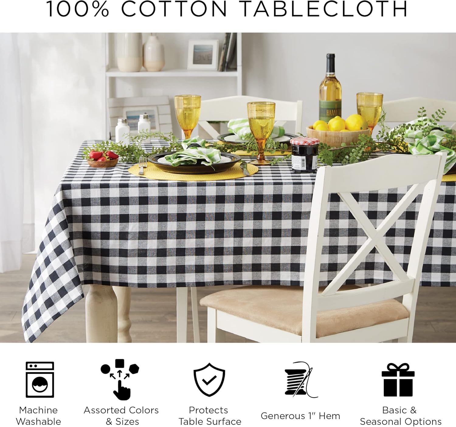 DII Tartan Plaid Collection Holiday Dining Table & Kitchen Décor, Rectangle Christmas Tablecloth, 60x104, Red, Green & White