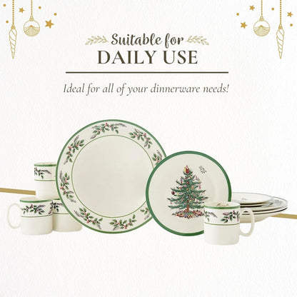 Spode Christmas Tree 12-Piece Dinnerware Set (Service for 4) - Festive Holiday Tableware with Plates & Mugs - Fine Earthenware Christmas Dinnerware - Microwave & Dishwasher Safe