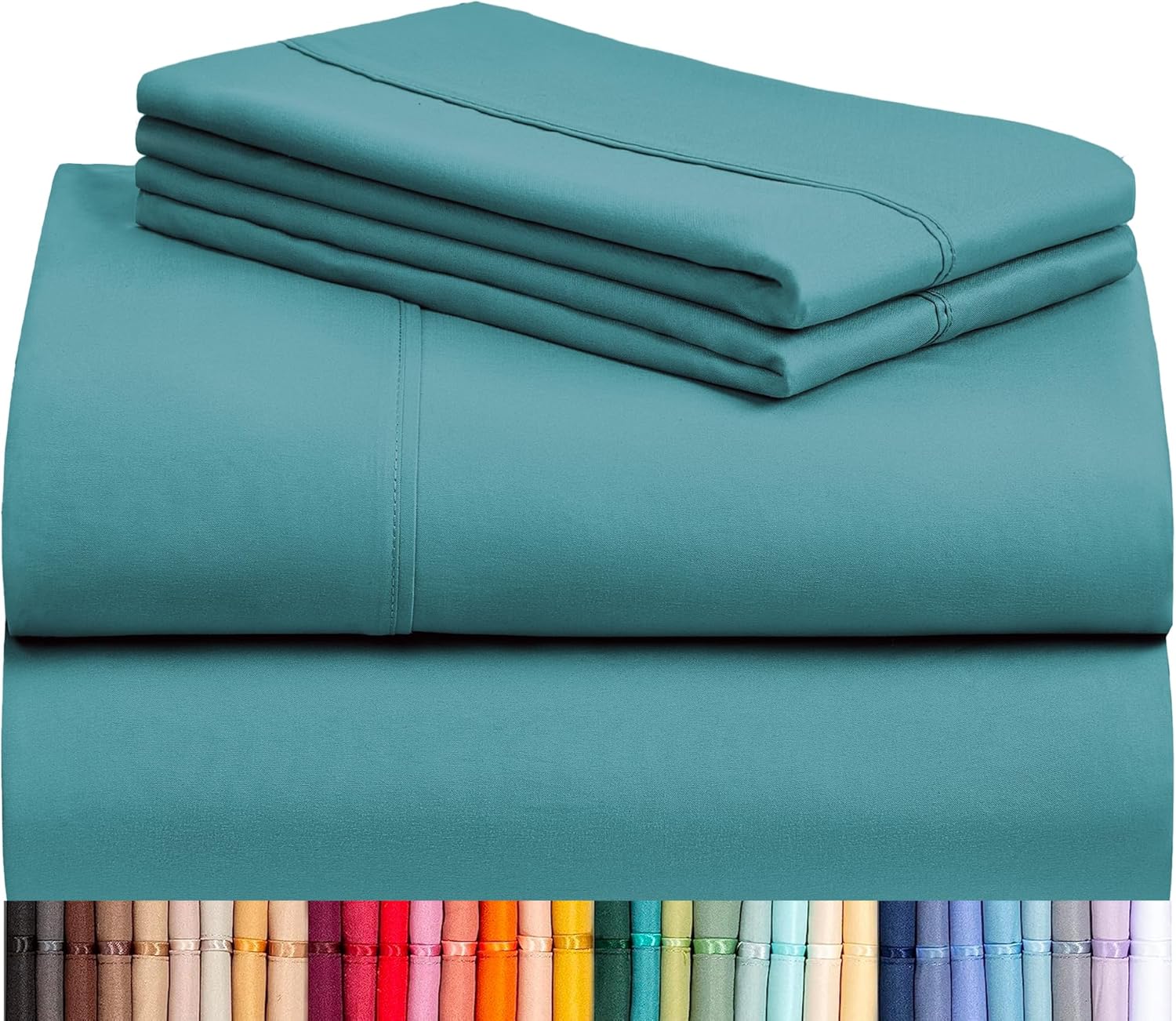 LuxClub 4 PC Queen Sheet Set, Breathable Luxury Bed Sheets, Deep Pockets Wrinkle Free Cooling Sheets Machine Washable Hotel Bedding Silky Soft - Teal Queen