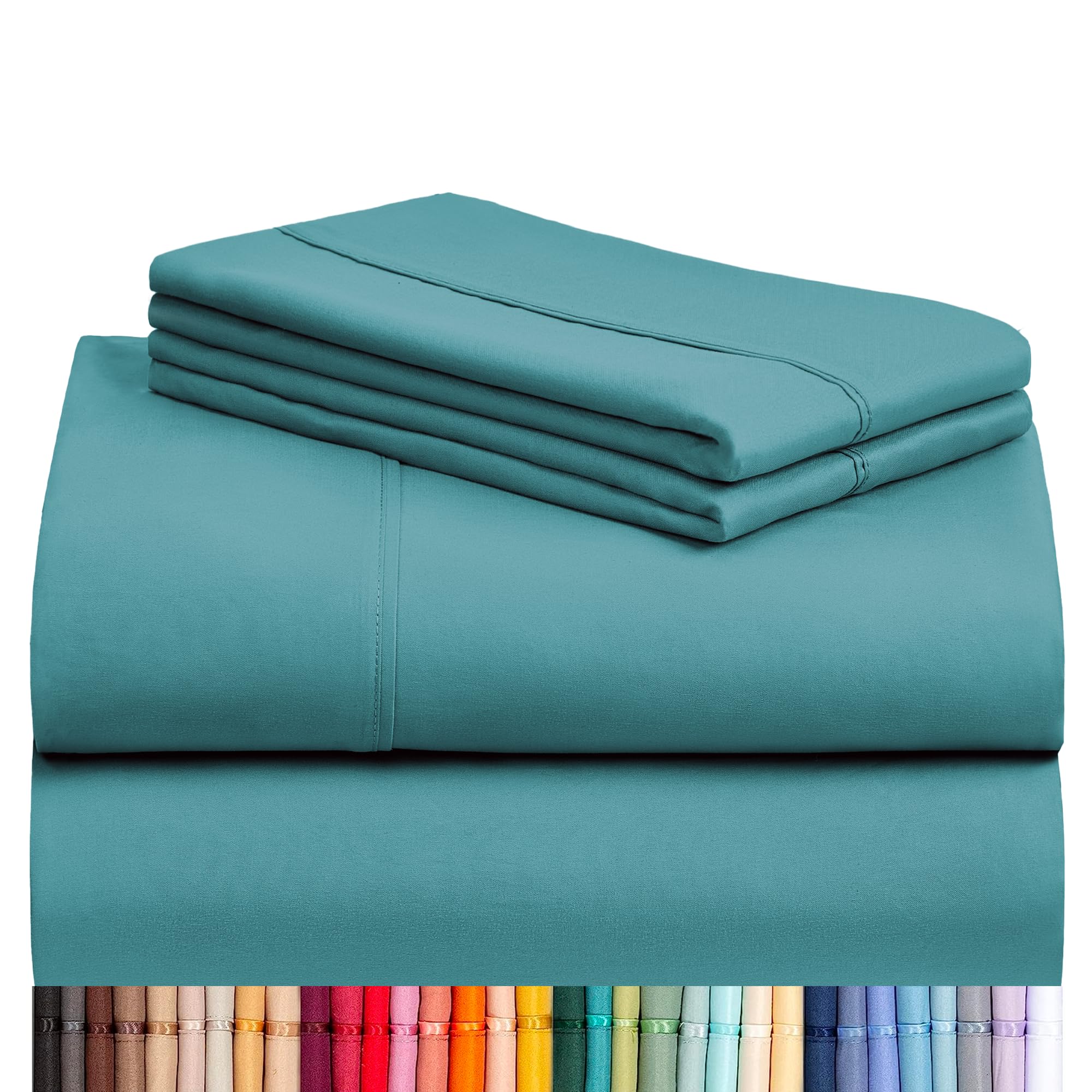 LuxClub 4 PC Queen Sheet Set, Breathable Luxury Bed Sheets, Deep Pockets Wrinkle Free Cooling Sheets Machine Washable Hotel Bedding Silky Soft - Teal Queen
