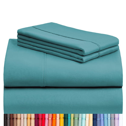 LuxClub 4 PC Queen Sheet Set, Breathable Luxury Bed Sheets, Deep Pockets Wrinkle Free Cooling Sheets Machine Washable Hotel Bedding Silky Soft - Teal Queen